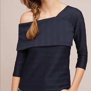 Anthropologie Blue Tassel One Shoulder Top